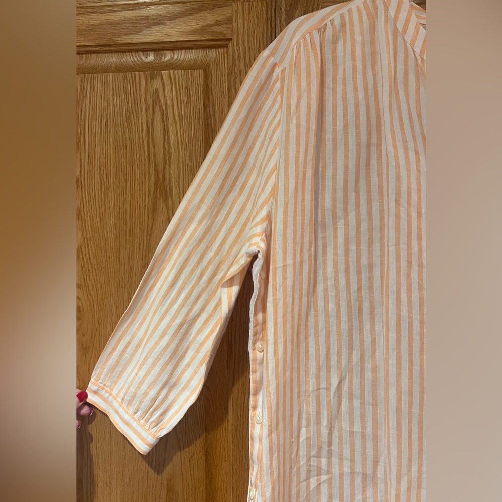 Vilagallo Button-Down Pink/Orange/White Stripe Linen Maxi Shirt Dress Size Large - Picture 6 of 11
